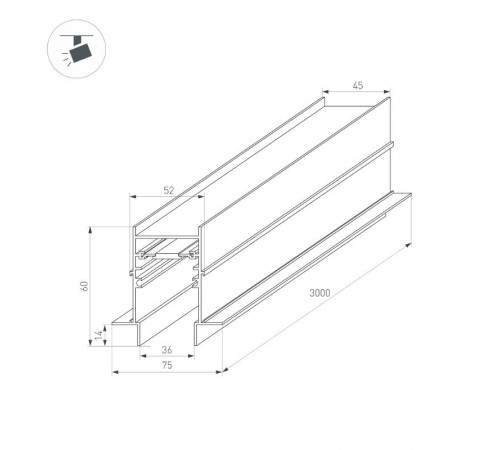Трек встраиваемый MAG-TRACK-4560-FDW-3000 (BK) (arlight, IP20 Металл, 3 года)  034680  Arlight