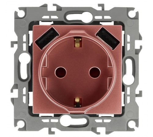 12-4109-14 Розетка с заземлением 16A-250В, штор. с 2xUSB 5В-3А, 12, медь   Б0047848  ЭРА