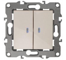 Выключатель двойной с подсветкой 12-1105-02 , 10АХ-250В,  слоновая кость  Б0014658  ЭРА