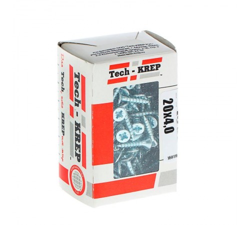 Саморезы универсальные 20х4,0 мм (200 шт) оцинкованные - коробка с окном ( 0,239 кг)  102178  Tech-KREP