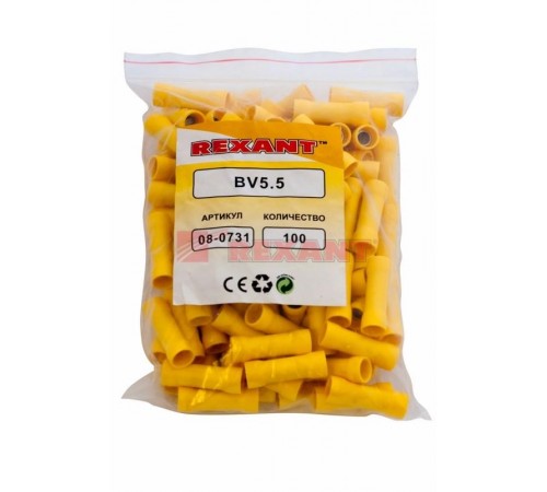 Соединительная гильза изолированная L-26 мм 4-6 мм (ГСИ 6.0/ГСИ 4,0-6,0) желтая  08-0731  REXANT