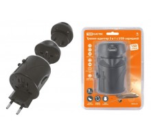 Тревел-адаптер 100-250В 2,5A (5 в 1) c USB-зарядкой 1000мА черный  SQ1806-0144  TDM