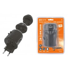 Тревел-адаптер 100-250В 2,5A (5 в 1) c USB-зарядкой 1000мА черный  SQ1806-0144  TDM