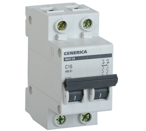 Выключатель автоматический двухполюсный ВА47-29 63А C 4,5кА  MVA25-2-063-C  GENERICA