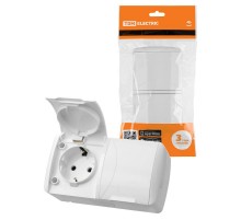 Розетка двойная 2П+3 открытой установки IP54 16А с крышкой белая "Селигер"  SQ1818-0014 TDM