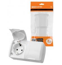 Розетка двойная 2П+3 открытой установки IP54 16А с крышкой белая "Селигер"  SQ1818-0014 TDM