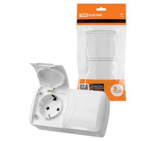 Розетка двойная 2П+3 открытой установки IP54 16А с крышкой белая "Селигер"  SQ1818-0014 TDM