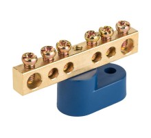 Шина "N" нулевая 6х9мм 6/1 (6 групп/крепеж по центру) с одним угловым изолятором (10 шт/уп)  PR08.28907  Промрукав