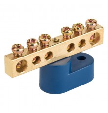 Шина "N" нулевая 6х9мм 6/1 (6 групп/крепеж по центру) с одним угловым изолятором (10 шт/уп)  PR08.28907  Промрукав