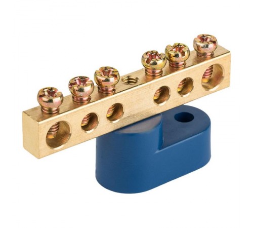 Шина "N" нулевая 6х9мм 6/1 (6 групп/крепеж по центру) с одним угловым изолятором (10 шт/уп)  PR08.28907  Промрукав