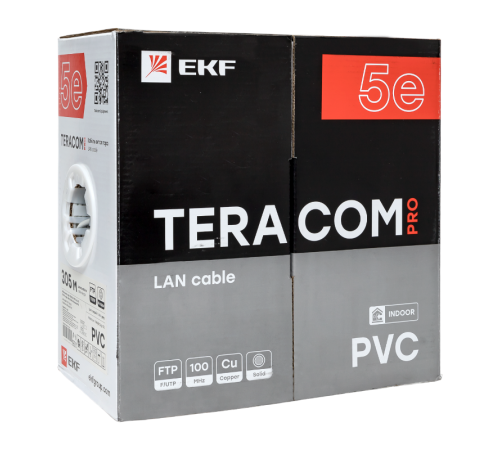 Кабель витая пара TERACOM PRO Cat.5E F/UTP 4 пары solid 24AWG цвет серый упак. 305м  TRP-5EFTP-04PVC-GY-IN3  EKF