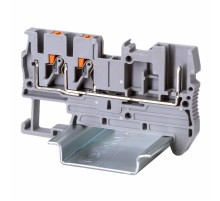 Клемма проходная под вставной штекер, зажим push-in, 3 точки подключения, 2.5 кв.мм, серая  VPR-2.5-TWIN-1P  DKC