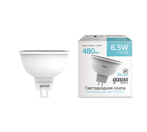 Лампа светодиодная Basic MR16 6,5W 480lm 4100K GU5.3 LED 1/10/100  1013527  Gauss