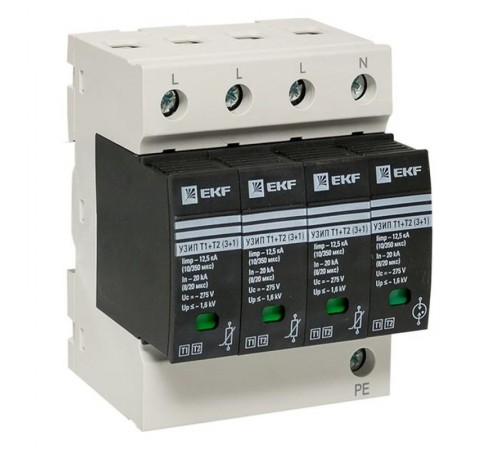 Устройство защиты от импульсных перенапряжений Т1+Т2; Iimp-12,5kA; In-20kA; Uc-275В; 3+1 EKF PROxima  OV12-31-506  EKF