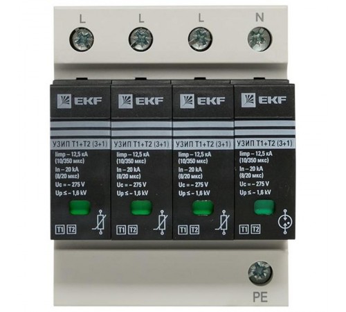 Устройство защиты от импульсных перенапряжений Т1+Т2; Iimp-12,5kA; In-20kA; Uc-275В; 3+1 EKF PROxima  OV12-31-506  EKF