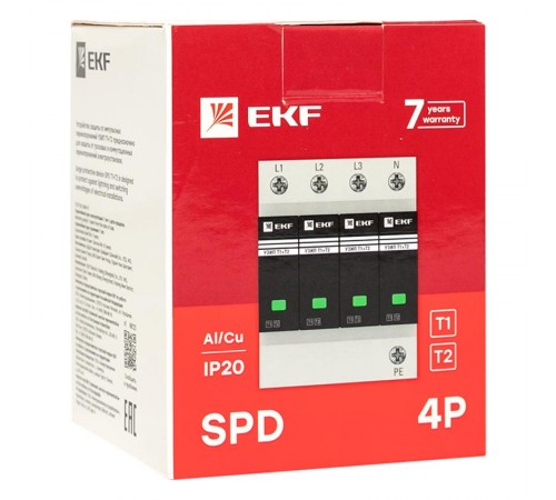 Устройство защиты от импульсных перенапряжений Т1+Т2; Iimp-12,5kA; In-20kA; Uc-275В; 3+1 EKF PROxima  OV12-31-506  EKF