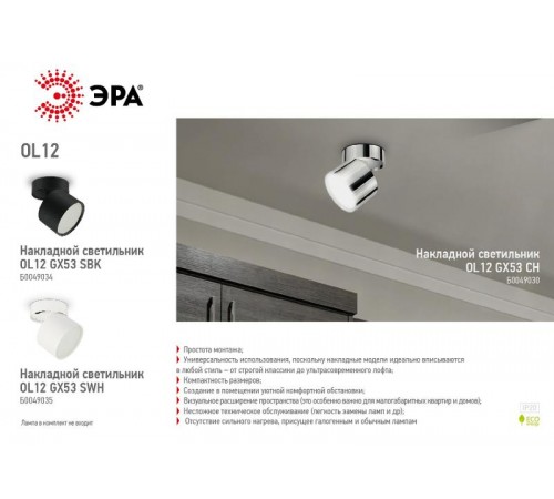 Светильник накладной подсветка OL12 GX53 SBK под лампу Gx53, алюминий, цвет черный (40/960)  Б0049034  ЭРА