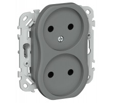 FLITE Розетка 2-ая без заземления без шторок быстрозажимные клеммы 10А РС02-1-ФлМА мокрый асфальт  FI-R20-10-1-K80  IEK