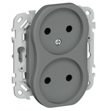 FLITE Розетка 2-ая без заземления без шторок 10А РС02-0-ФлМА мокрый асфальт  FI-R20-10-K80  IEK