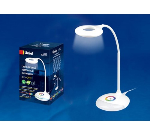 Светильник настольный TLD-535 White/LED/250Lm/5500K/Dimmer с ночником RGB 4W акк 1800mAh сенсор Белый  UL-00001496  Uniel