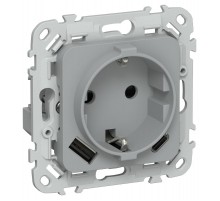 FLITE Розетка с заземлением со шторками 16А с USB A+C 20Вт РСЮшс11-0-ФлС серый  FI-R14-16-U22-020-K03  IEK