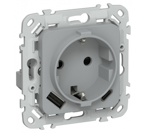 FLITE Розетка с заземлением со шторками 16А с USB A+C 20Вт РСЮшс11-0-ФлС серый  FI-R14-16-U22-020-K03  IEK