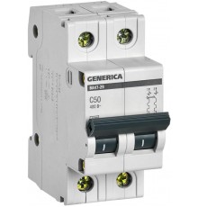 Выключатель автоматический двухполюсный ВА47-29 50А C 4,5кА  MVA25-2-050-C  GENERICA
