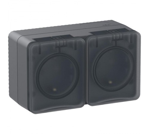 AtlasDesign Profi54 Антрацит O/У двойная Розетка с заземлением со шторками 16А  ATN544026  SE