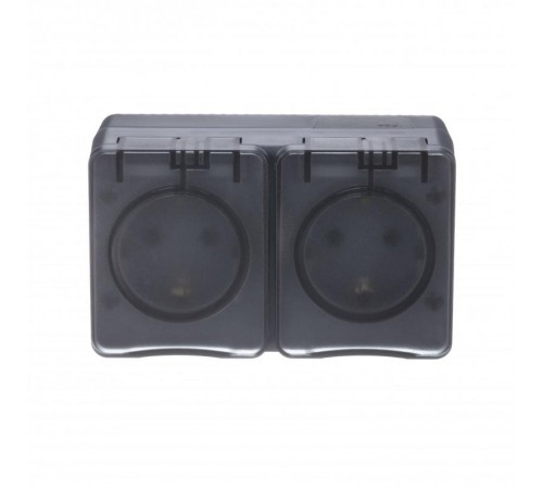 AtlasDesign Profi54 Антрацит O/У двойная Розетка с заземлением со шторками 16А  ATN544026  SE