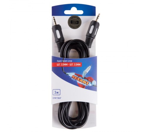 Шнур стерео шт. 3.5 мм - стерео шт 3.5 мм 3М (GOLD)  06-3010  REXANT