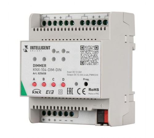 INTELLIGENT ARLIGHT Диммер KNX-104-DIM-DIN (12-24V, 4x4A)  025658  Arlight