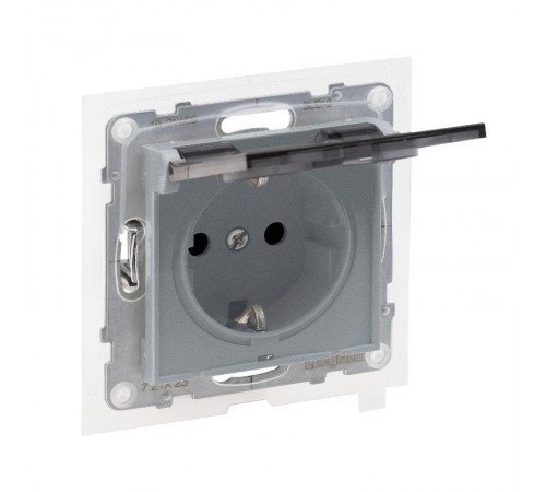 SUNO Силовая розетка 2К+З 16А 250В влагозащитная IP44 с крышкой и с защитными шторками.Безвинтовые зажимы. Цвет "Алюминий"  721323  Legrand