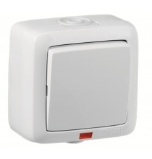 Выключатель открытой установки, одноклавишный, с индикацией, брызгозащищенный, цвет белый  ВА16-212  HEGEL