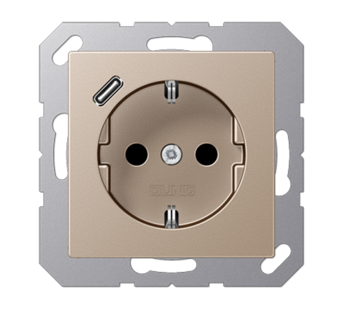 Розетка SCHUKO® с USB-зарядным устройством, тип С; термопласт; шампань  A1520-18CCH  Jung