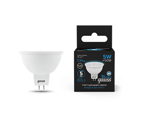 Лампа светодиодная MR16 12V 5W 530lm 6500K GU5.3 LED 1/10/100  201505305  Gauss