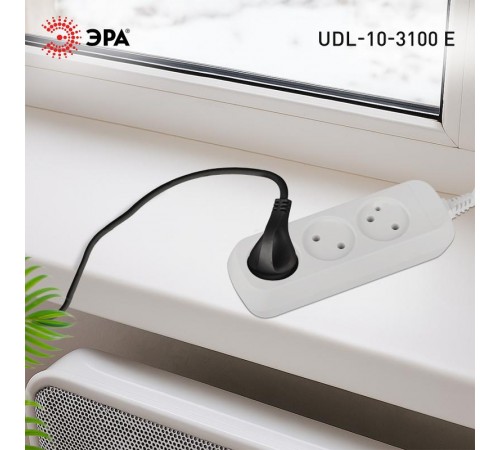 Удлинитель электрический ЭРА UDL-10-3100 Greenline 3 розетки без заземления 10м ПВС 2x1мм2   Б0065024  ЭРА
