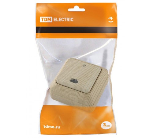 Переключатель на 2 направления 1-кл. открытой установки с подсветкой IP20 10А, сосна "Ладога"   SQ1801-0048  TDM