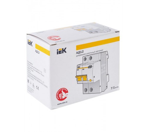 Выключатель автоматический дифференциального тока АД12 2п 63А C 30мА тип AC (3 мод)  MAD10-2-063-C-030  IEK