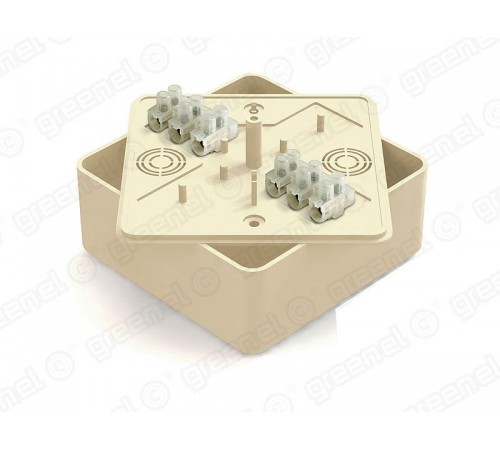 Коробка распределительная для о/п 100х100х44мм с клеммной колодкой ЗВИ-10 (2,5-6мм2) 6 клемм, IP40, цвет -СЛОНОВАЯ КОСТЬ (25шт)  GE41222-02  GREENEL
