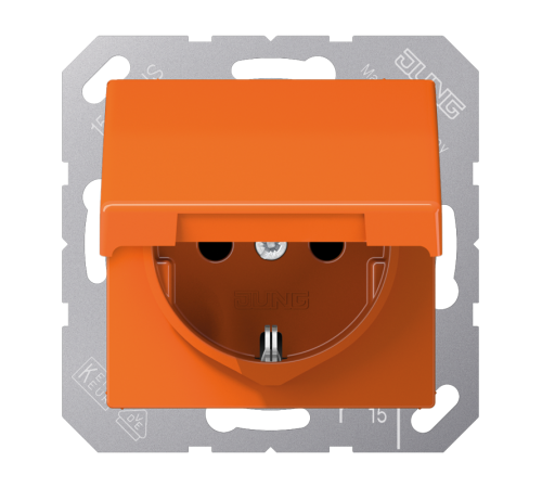 Штепсельная розетка SCHUKO 16A 250V~ с крышкой и защитой от детей; оранжевая  AS1520BFKIKLO  Jung