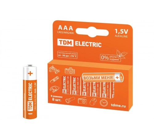 Элемент питания LR03 AAA Alkaline 1,5V PAK-8   SQ1702-0004  TDM