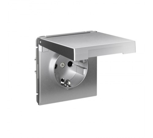 ArtGallery Алюминий Розетка с заземлением со шторками с крышкой, 16А, IP20,  механизм, быстрозажим. клем.,  GAL000346S  SE