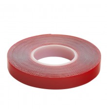 Скотч акриловый двусторонний 0,8*12 мм,длина 5м, прозрачный , красная подложка  39145  STEKKER