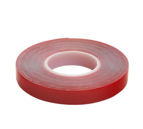 Скотч акриловый двусторонний 0,8*12 мм,длина 5м, прозрачный , красная подложка  39145  STEKKER