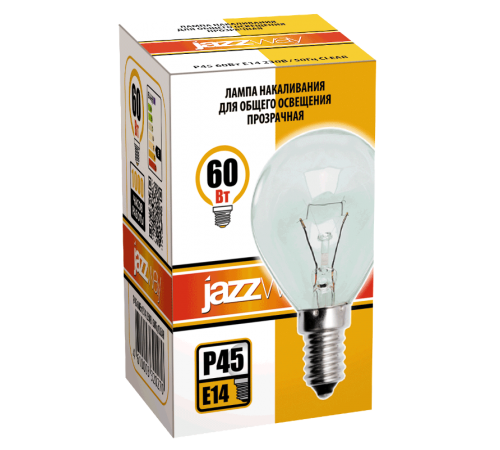 Лампа накаливания ЛОН 60Вт E14 240В P45 clear  3320270  Jazzway