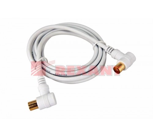 Шнур ТВ штекер - ТВ штекер, угловой, длина 1,5 метра, белый  18-0112  REXANT
