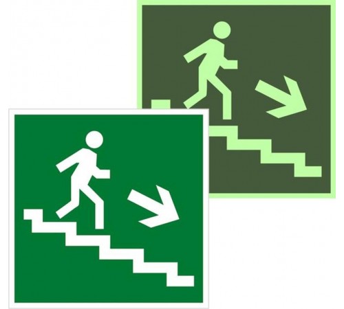 Знак эвакуационный E 13 "Направление к выходу вниз направо" 200х200 мм, ГОСТ Р 12.4.026-2001  an-e-13-f  EKF