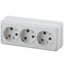 Розетка Intro Quadro 2-206-01 с заземлением трехместная 3х2P+E, 16А-250В, IP20, ОУ, белый  Б0053819  Intro