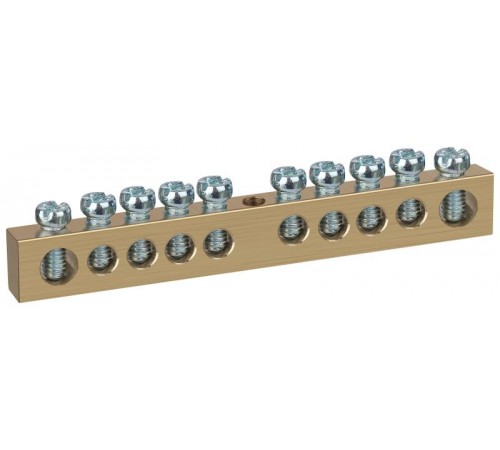 Шина  NO-122-31 PEN земля-ноль 8х12мм 10/1 латунная крепеж по центру   Б0047246  ЭРА