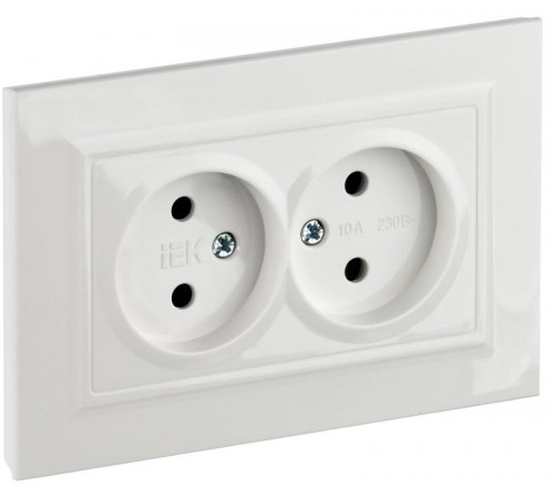 BRITE Розетка 2-ая без заземления со шторками 10А в сборе РСш12-2-БрБ белый  BR-R23-10-K01-F  IEK